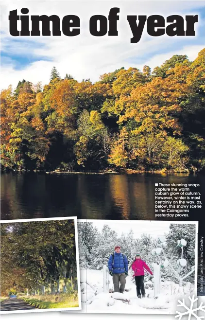  ??  ?? ■
These stunning snaps capture the warm auburn glow of autumn. However, winter is most certainly on the way, as, below, this snowy scene in the Cairngorms yesterday proves.