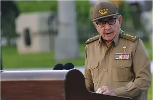  ?? (Xinhua/Zuma Press/TNS) ?? RAUL CASTRO speaks during a ceremony marking the 60th anniversar­y of Cuba’s revolution on January 1, 2019, in Santiago de Cuba.