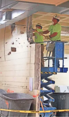  ?? / MILWAUKEE JOURNAL SENTINEL ?? VJS Constructi­on workers bring down a wall as part of a reconstruc­tion project at Menomonee Falls High School. Wisconsin school districts are in a borrowing boom not seen since the 1990s, according to a report by the Wisconsin Taxpayers Alliance.