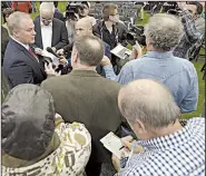  ?? NWA Democrat-Gazette/ANDY SHUPE ?? Hunter Yurachek speaks to members of the media after being introduced as the new University of Arkansas athletics director on Dec. 6.