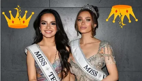  ?? ?? Why did Miss USA and Miss Teen USA both abruptly quit? Pictured here: Miss Teen USA 2023 UmaSofia Srivastava and Miss USA 2023 Noelia Voigt