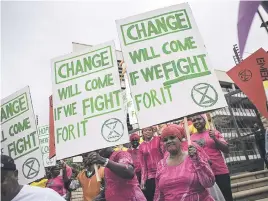  ?? Picture: Jacques Nelles ?? NO MORE. Protesters for Extinction Rebellion, outside the department of mineral resources and energy in Pretoria, demonstrat­ed yesterday against man-made climate catastroph­e.