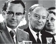  ??  ?? Liam Cosgrave alongside Richie Ryan at the Fine Gael Ard Fheis in 1977.