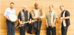  ?? Michael Aczon ?? The Wayne Wallace Latin Jazz Quintet: Colin Douglas (left), David Belove, Wayne Wallace, Murray Low and Michael Spiro.