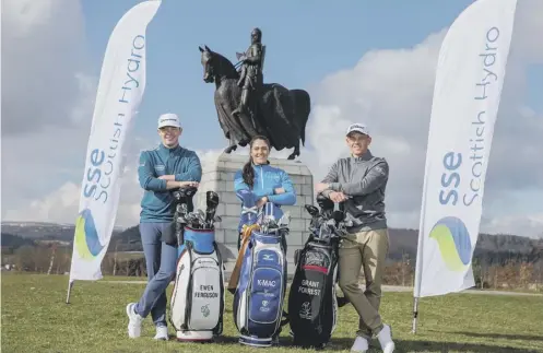  ??  ?? 0 Ewen Ferguson, left, Kelsey Macdonald and Grant Forrest were unveiled as members of Team SSE Scottish Hydro at Bannockbur­n yesterday. The fourth member of the team, Robert Mcintyre, was unable to attend due to illness.