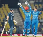  ?? PRATHAM GOKHALE/HT ?? Afghanista­n stretched their T20 record against Scotland to 6-0 with their 14-run win on Tuesday.