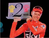  ??  ?? 10 SETTEMBRE 2017: TRIONFO ALLA VUELTA Dopo aver vinto il quarto Tour, Froome firma la doppietta con la Vuelta: secondo Vincenzo Nibali a 2’15”, terzo il russo Ilnur Zakarin a 2’51” AP