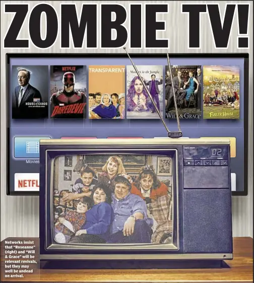  ??  ?? Networks insist that “Roseanne” (right) and “Will & Grace” will be relevant revivals, but they may well be undead on arrival.