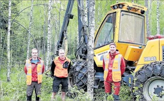  ?? FOTO: JESPER SUNDSTRÖM ?? HÖGT TEMPO. Det är bråda tider för Robert Andersson, Tomas Hindersson och Fredrik Adamsson. Det finns mycket arbete i skogen.