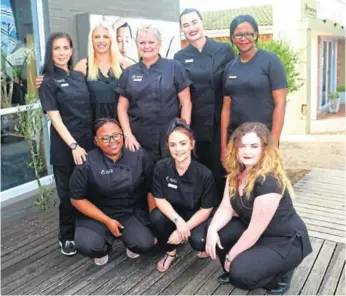  ??  ?? BEAUTY INSIDE AND OUT: Visage Beauty and Spa has opened a new branch at the MyPond Centre in Van der Riet Street, Port Alfred. Management and staff of both Kenton and Port Alfred are, back from left, Adelina Snyman, Annie McInnes, Marisa Daneel, Lorrina Nell and Netto Moyikwa with, front from left, Precious Jama, Robyn Stephens and Angelique Botha