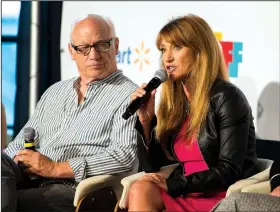  ?? NWA Democrat-Gazette/JASON IVESTER ?? Actor Joey Travolta listens Wednesday as actress Jane Seymour speaks during a panel called “Lights! Camera! Inclusion!” at the Record in Bentonvill­e as part of the Bentonvill­e Film Festival.