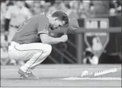  ?? Wally Skalij Los Angeles Times ?? TAYLOR COLE, who started and pitched the first two innings, honors Tyler Skaggs at the mound.