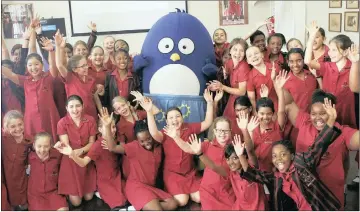  ?? PICTURE: JACQUES NAUDE ?? Sunscreen is not for the birds. Nivea’s Ray the Penguin and the team from the Cansaendor­sed Be Sun Smart programme visited Maris Stella yesterday to teach the youngsters about sun protection and sun safety. The programme, now in its third year, focuses...