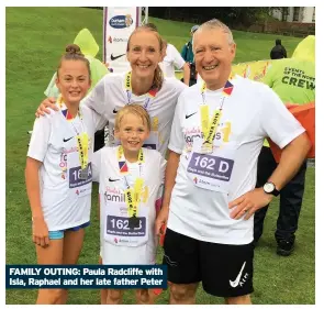  ??  ?? FAMILY OUTING: Paula Radcliffe with Isla, Raphael and her late father Peter