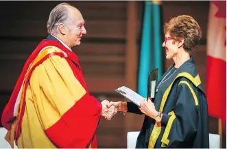  ?? AL CHAREST ?? The Aga Khan received his honorary degree, Doctor of Laws, from the University of Calgary Wednesday, with chancellor Deborah Yedlin calling him “a supporter and advocate for social and human rights.”