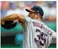  ?? RODGER MALLISON / FORT WORTH STAR-TELEGRAM ?? Astros ace Justin Verlander struck out five, walked two and allowed only four singles in six innings.