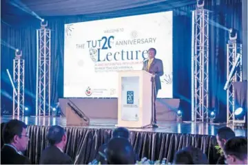  ?? ?? Professor Tshilidzi Marwala, Rector of the United Nations University, delivers the TUT 20th Anniversar­y Lecture.