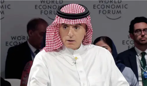  ?? WEF
Special coverage: ?? In the long term, we need to find a way to end this conflict (in Gaza for good).
Adel Al-Jubeir, the Saudi minister of state for foreign affairs, told a WEF panel that his country’s priority ‘is to stop the fighting’ in the Gaza Strip.