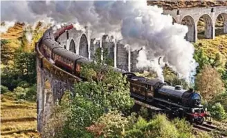  ??  ?? Full steam ahead: The Jacobite crosses the scenic Glenfinnan Viaduct