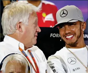  ?? GETTY IMAGES/REX ?? The driver’s man: Whiting (left) shares a joke with Hamilton in 2016