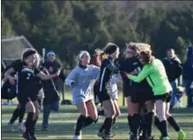  ?? ALEX WAHL/FOR DIGITAL FIRST MEDIA ?? Pennridge celebrates after winning on penalty kicks to advance to state semifinals Tuesday against Parkland.