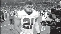  ?? AP file photo ?? Dallas Cowboys running back Ezekiel Elliott will play Sunday against the San Francisco 49ers after a New York federal judge issued a temporary restrainin­g order blocking the NFL’s six-game suspension handed out in August.