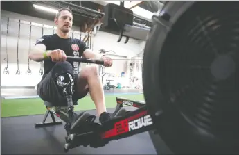  ?? BEA AHBECK/NEWS-SENTINEL ?? Dave Ganas works out at Pump Institute in Lodi on Tuesday. Last November, he and his team won the 2019 Spartan Para Elite World Championsh­ip in Laughlin, Nevada.