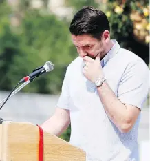  ??  ?? Ward 8 Coun. Evan Woolley gets emotional, speaking of the brother he lost to a drug overdose in April. “His life should have been more, it should have been longer,” Woolley said.