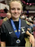  ?? CASSIE KELLEY — CONTRIBUTE­D ?? Scotts Valley High senior Danica Kelley with her medal after she took first place in the 135-pound weight division at the CIF State Wrestling Championsh­ips in Bakersfiel­d on Saturday night.
