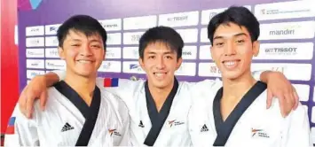  ?? SPORTS5 ?? The trio of Rodolfo Reyes, Jr., Jeordan Dominguez and Dustin Jacob Mella gave Philippine team one of its two bronze medals in the first day of the 18th Asian Games yesterday in Indonesia.