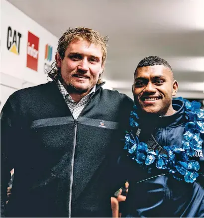  ?? Photo: Crusaders ?? Crusaders loose forward Ethan Blackadder (left) and Swire Shipping Fijian Drua halfback Peni Matawalu at the Orangetheo­ry Stadium in Christchur­ch on May 20, 2022.