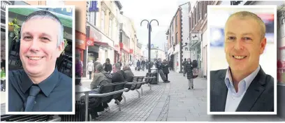  ??  ?? ●●Chris Riley (left) and Lorenzo O’Reilly (right) are backing the BID to claim £1.5m to improve Rochdale town centre