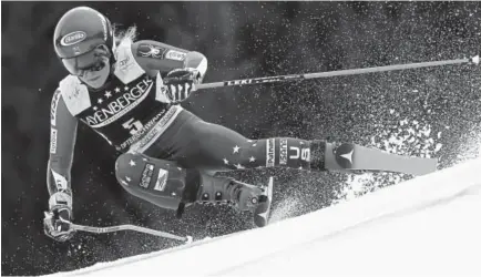  ?? Gabriele Facciotti, The Associated Press ?? EagleVail’s Mikaela Shiffrin, racing Friday in Ofterschwa­ng, Germany, finished third in a World Cup giant slalom. It was her first race since competing for Team USA at the PyeongChan­g Olympics in South Korea.