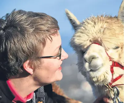  ??  ?? St Leonard’s Church minister the Rev Monika Redman comes face to face with an alpaca ahead of her charity trek to Machu Picchu