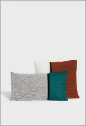  ?? MARRIMOR OBJECTS VIA AP ?? This image provided by Marrimor Objects shows Marrimor pillows. The collection features toss pillows that combine two different but equally soft materials like boucle, wool, velvet and faux fur.