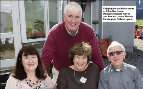  ??  ?? Enjoying the parish barbecue at Kilmullan House, Moneystown were Marion and Sam Hartshorn, Eleanor Fanning and Fr Owen Lynch.