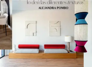  ??  ?? y el de la casa, con un sofá bajo y cuadros diseño del estudio. El dormitorio lo preside un cabecero de cama de tela Galapago de Gancedo.