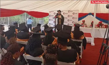  ?? ?? ISPPME principal Lydia Magutsa delivering her speech at the graduation ceremony in Gweru on Saturday
Pic: Garikai Tunhira