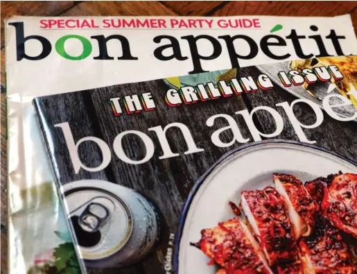  ??  ?? Two covers of Bon Appetit magazine are photograph­ed in New York. Epicurious and Bon Appetit have been at the center of accusation­s that also plague others in the food world: undervalui­ng staffers of color, perpetuati­ng structural racism, racial and gender discrimina­tion and more.