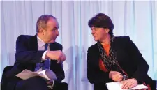 ?? Photo by Michelle Cooper Galvin ?? WHISPERS... Arlene Foster and Micheál Martin at the Killarney Economic Conference at The Brehon.