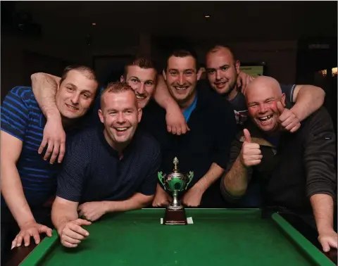  ??  ?? Pooling their talents - Winners of the South East Pool League First Division Cup were the Parkview House team from Shillelagh. Pictured are: Nicky Lyons, Eamon Murphy, Sean Carroll, team captain Johnny Lyons, Darragh Breen and Jim Cousins.