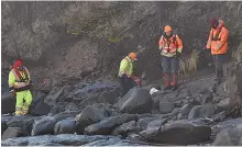  ?? SALTWIRE NETWORK ASHLEY THOMPSON • ?? Searchers scoured the shoreline near the Delaps Cove wharf hours after the Chief William Saulis scallop dragger was reported missing on Dec. 15, 2020.