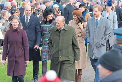  ?? Picture: PA. ?? The Duke of Edinburgh in 2017 with Lady Louise Windsor, Prince William, Prince Harry, Kate and Meghan.