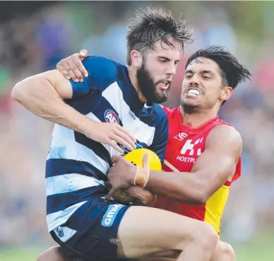  ??  ?? STEPPING UP: Using Geelong’s James Parsons more in midfield will free Patrick Dangerfiel­d to move forward.