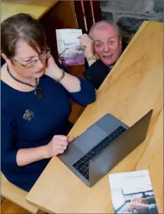  ??  ?? Gavin Duffy and Maeve Montgomery at the launch of the Internet Safety Awareness booklet for older people compiled by Louth Citizens Informatio­n Service, at Louth County Library.