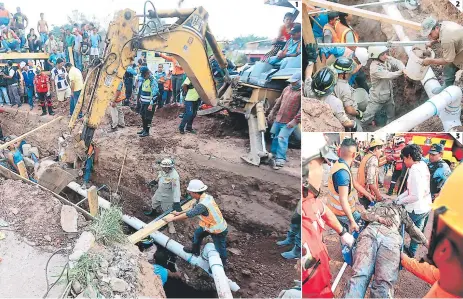  ?? 1 FOTOS: EMILIO FLORES 2 3 ?? (1) Fue necesaria la utilizació­n de una máquina excavadora para encontrar con rapidez a los dos obreros. (2) Entre trabajador­es y varios socorrista­s se realizó la extracción de los cuerpos. (3) Momento en que uno de los soterrados es rescatado, pero ya...