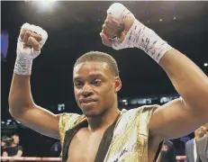  ??  ?? Errol Spence Jr celebrates beating Kell Brook at Bramall Lane.