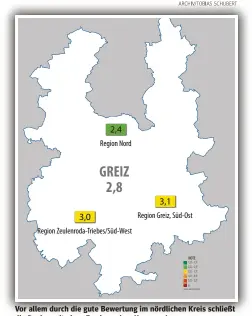  ?? ANDREAS WETZEL ?? Vor allem durch die gute Bewertung im nördlichen Kreis schließt die Region mit einer Zwei vor dem Komma ab.