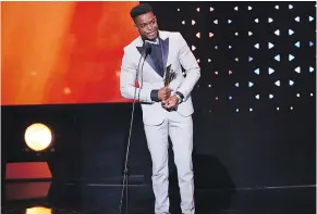  ?? — THE CANADIAN PRESS FILES ?? Stephan James, accepting a 2017 Canadian Screen Award for his part in Race, now plays the lead in the 10-part series, Shots Fired, which premières Wednesday.