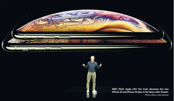  ?? Photo: Marcio Jose Sanchez ?? NEW TECH: Apple CEO Tim Cook discusses the new iPhone XS and iPhone XS Max at the Steve Jobs Theater.